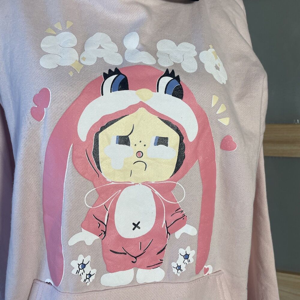 Kawaii Pastel Pink Bunny Hoodie Womens S Cute Anime Graphic Sweatshirt Soft Girl - Picture 2 of 7